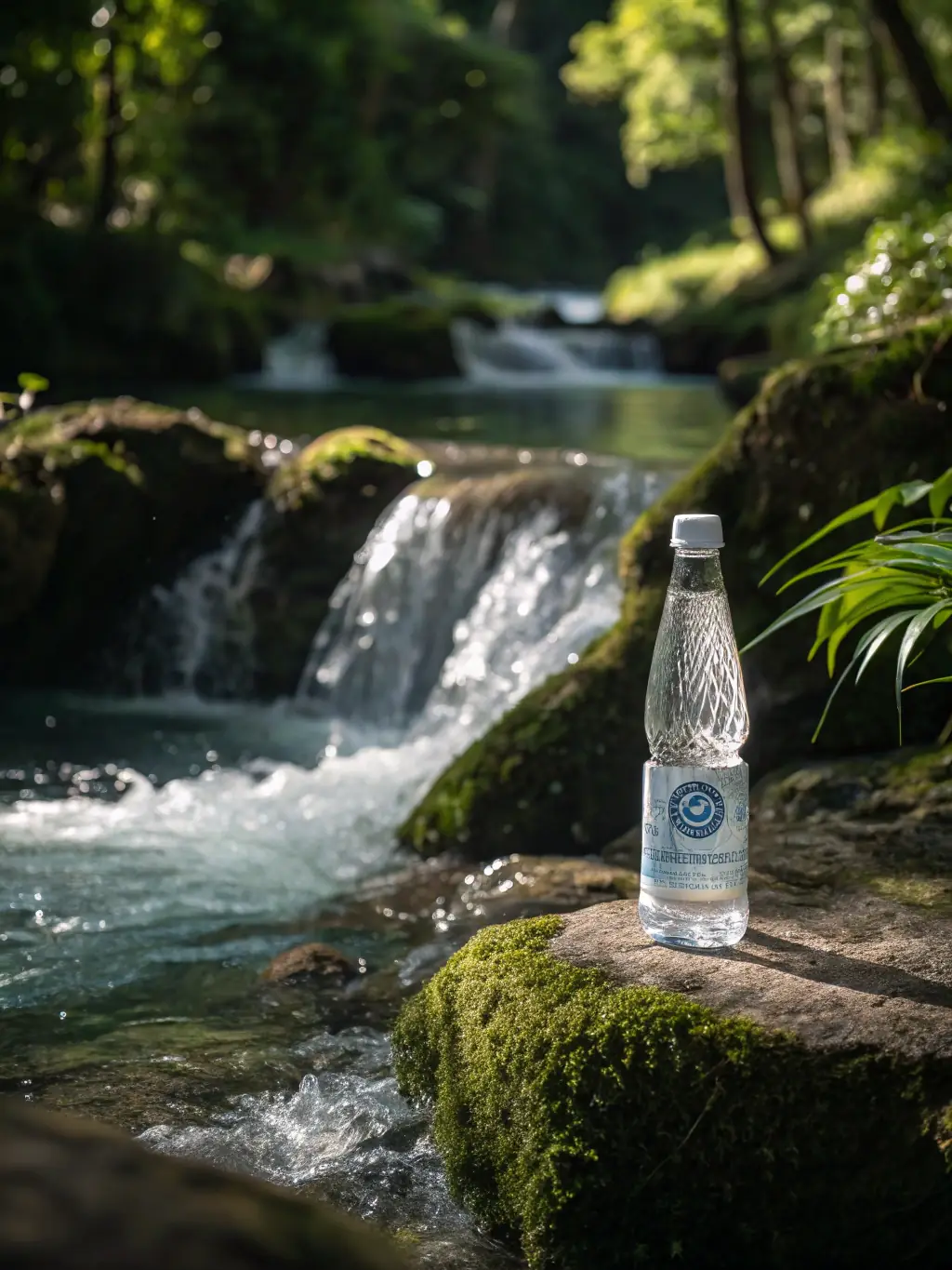 A close-up shot of a LEO PRIME TABLE WATER bottle label, clearly displaying certifications and quality assurance seals, reinforcing trust and reliability.