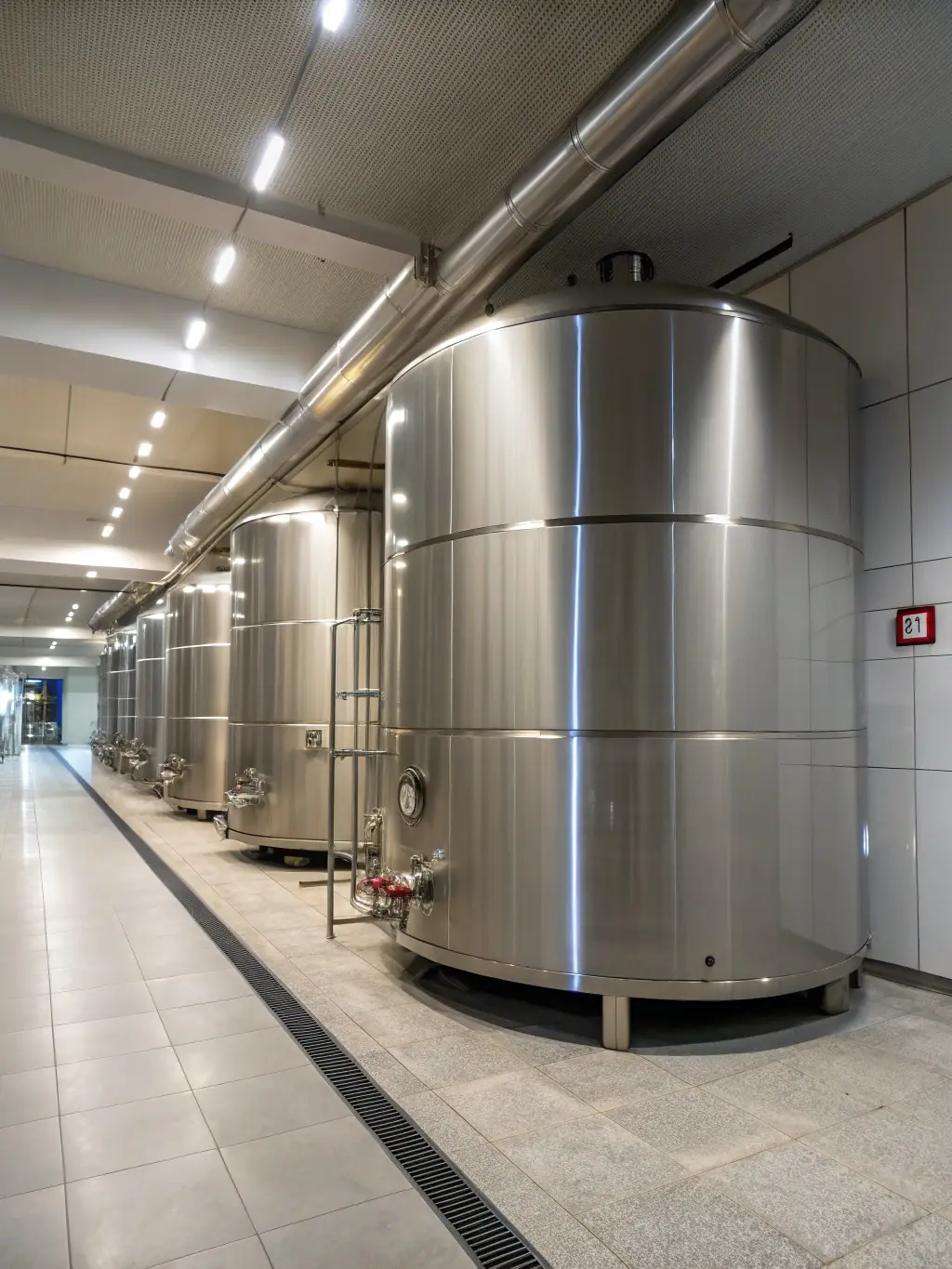 Image of large water tanks and delivery trucks at a factory, emphasizing capacity and reliability.